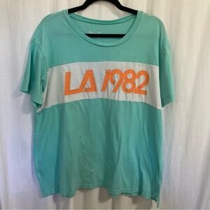 flirtitude retro aqua orange colorblock relaxed fit casual tee LA 1982 size XL